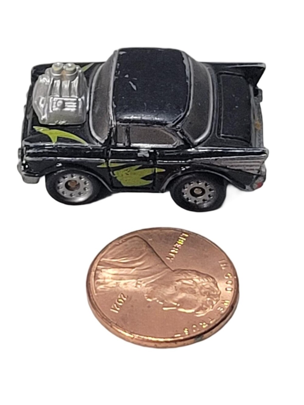 Vintage Micro Machines Chevrolet ‘57 Chevy Belair Hot Rod Black Flames Toy Car